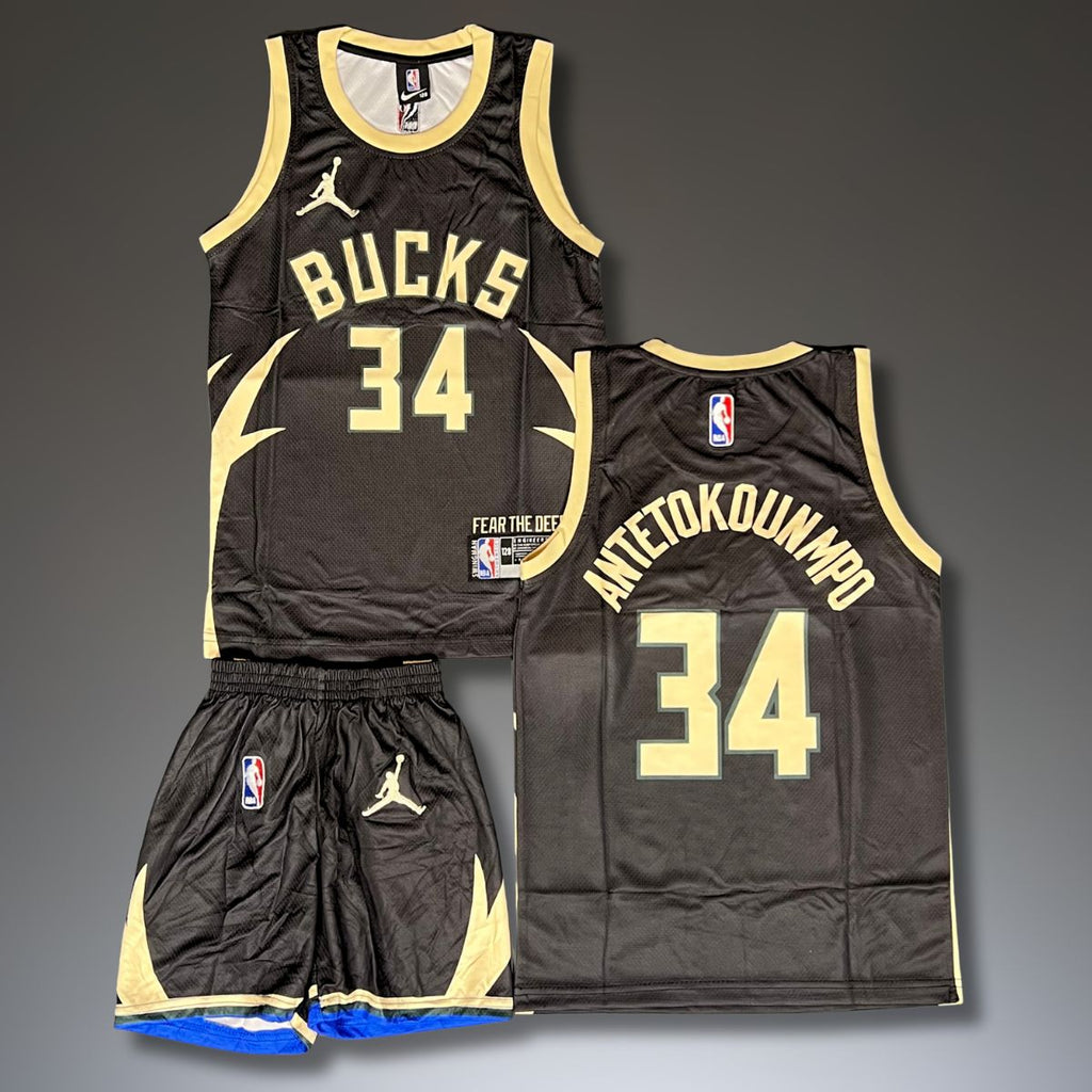 Gyerek kosárlabda mez szett, fekete, Milwaukee Bucks, Antetokounmpo