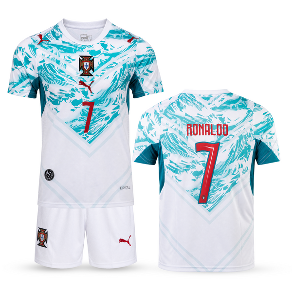 Portugál Gyerek Idegenbeli Futballszerelés, Ronaldo. WC 2026, Fehér-Zöld