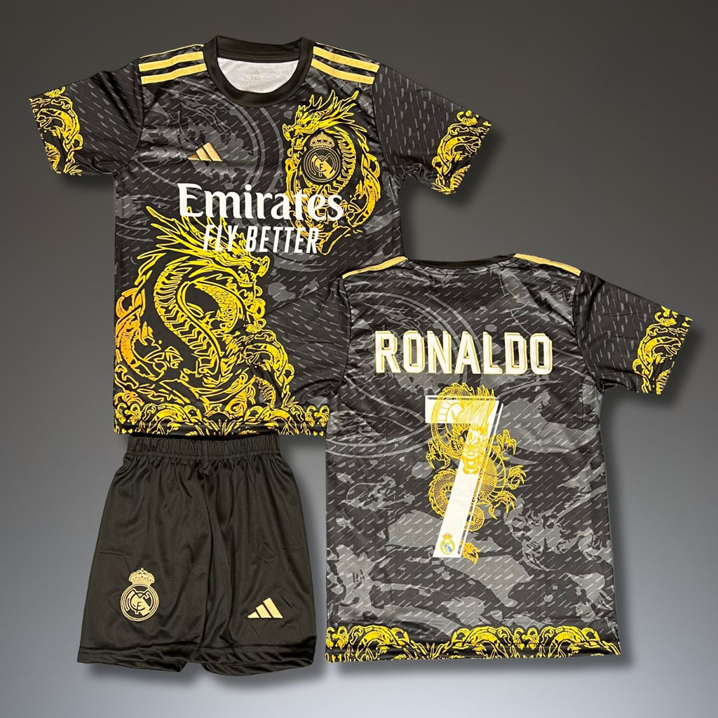 Gyerek mez szett Real Madrid, Ronaldo. Fekete sárkány 2025-ös kiadás