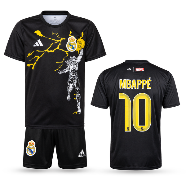 Real Madrid Gyerek Thor Edition Futballszerelés, Mbappé. Black, Fekete