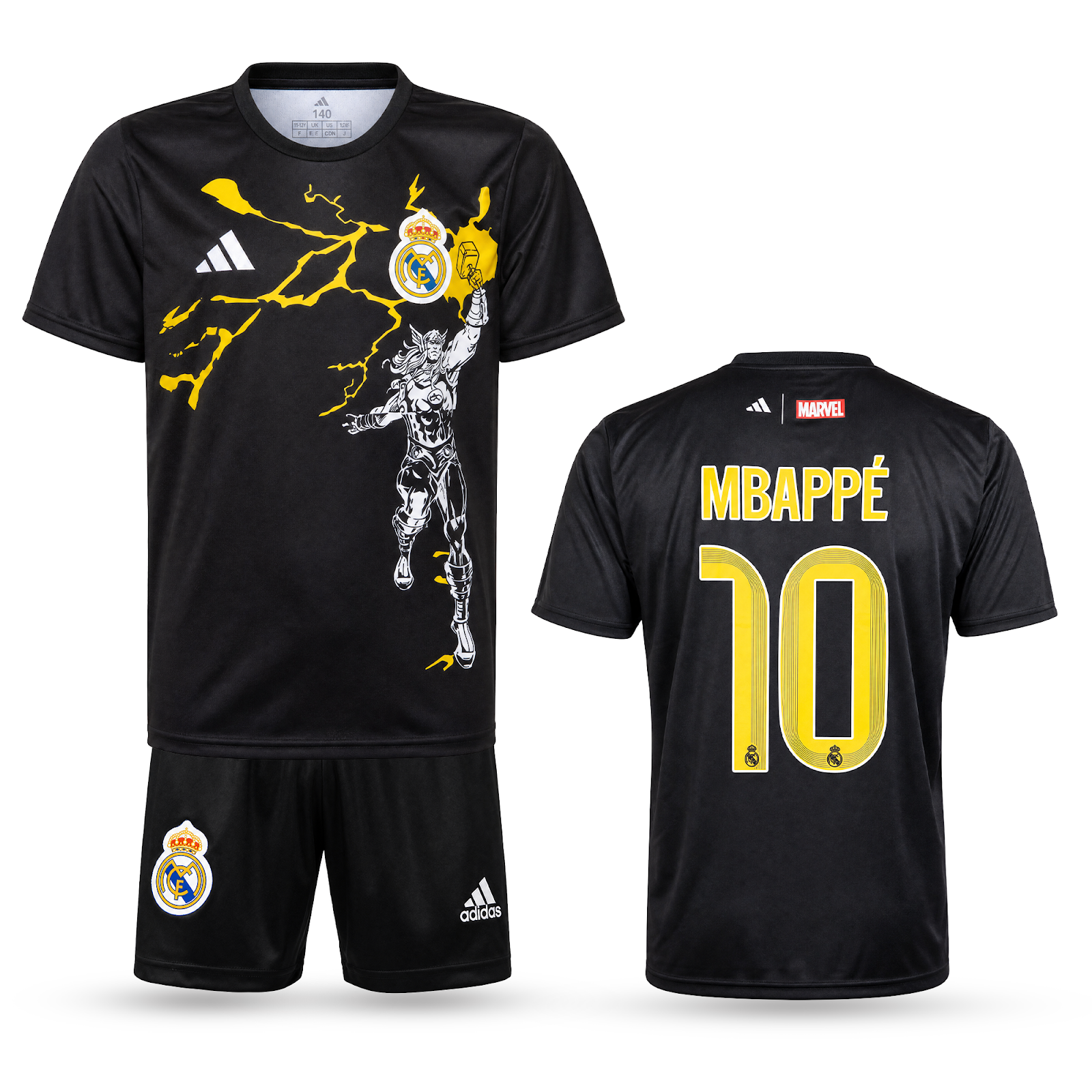 Real Madrid Gyerek Thor Edition Futballszerelés, Mbappé. Black, Fekete