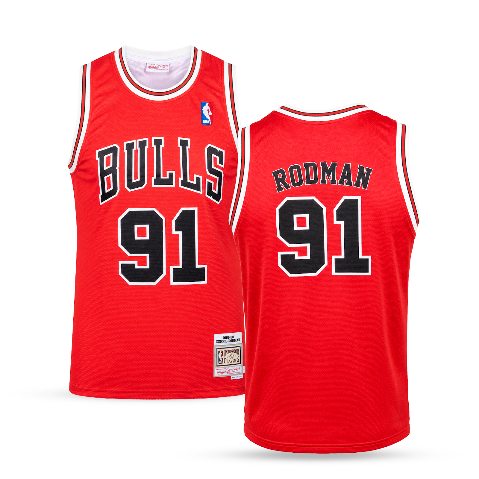 Chicago Bulls Férfi Retro Kosárlabdamez, Rodman. Retro Hardwood Classics, Piros