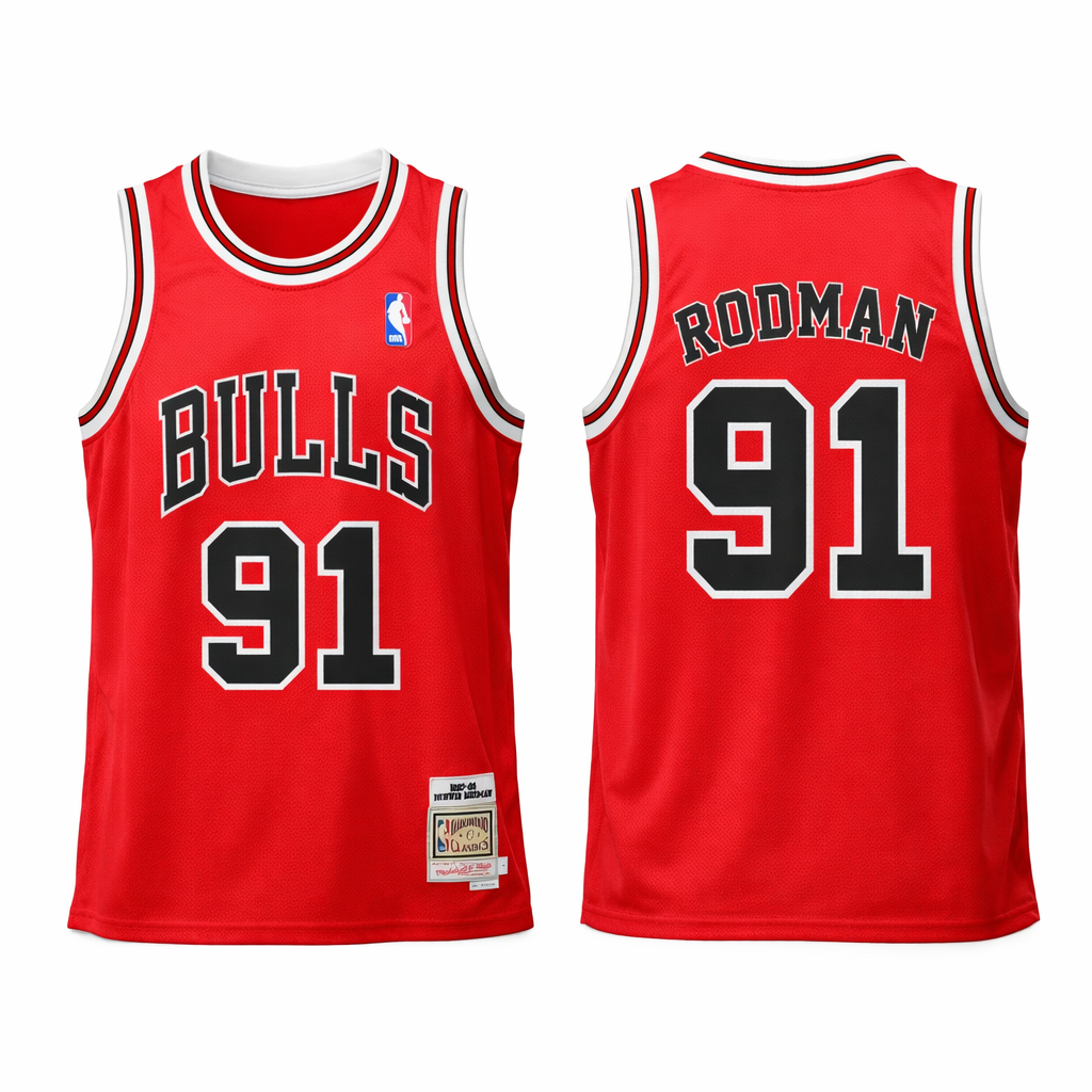 Chicago Bulls Férfi Retro Kosárlabdamez, Rodman. Retro Hardwood Classics, Piros