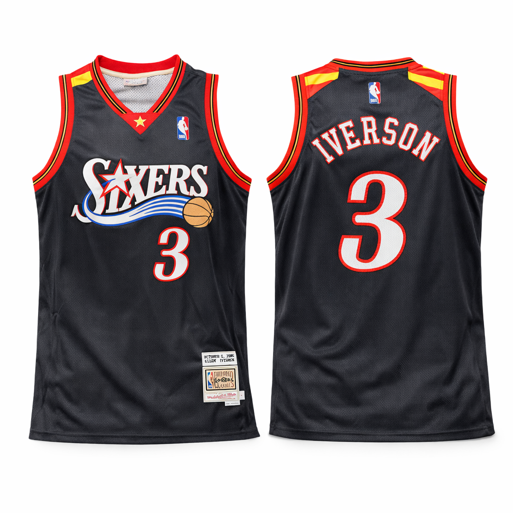 Philadelphia Sixers Férfi Retro Kosárlabdamez, Iverson. Hardwood Classics, Fekete