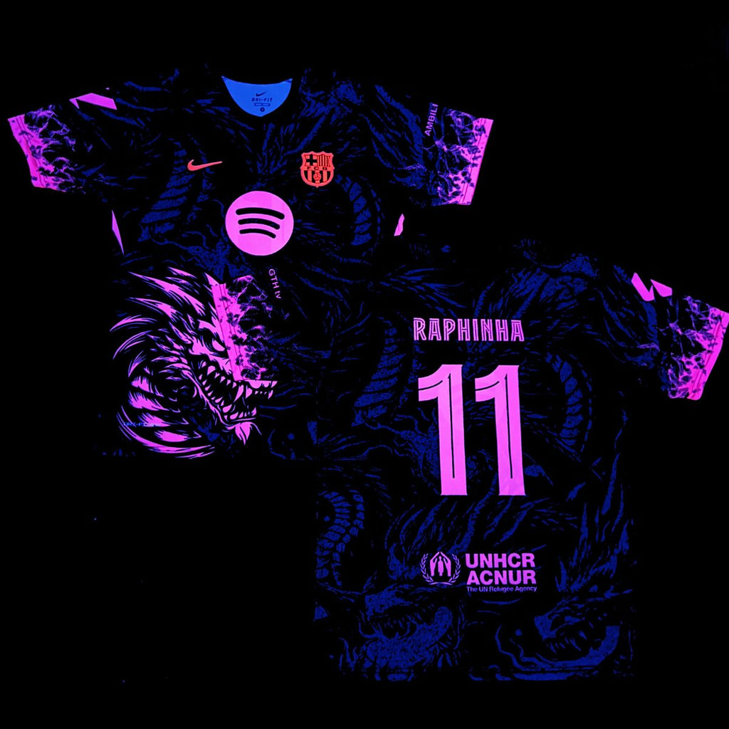 Férfi fluoreszkáló mez Barcelona, Raphinia. Neon rózsaszín sárkány kiadás
